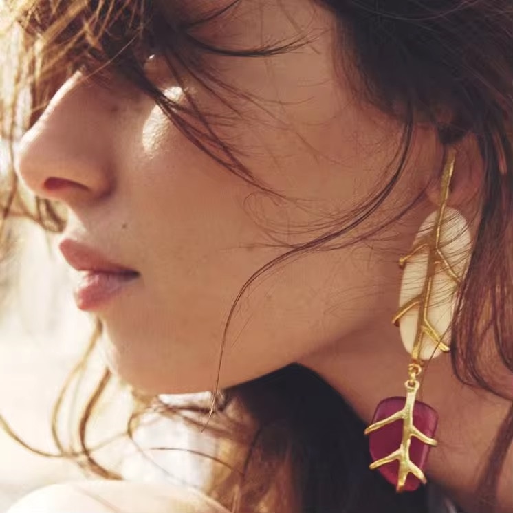 Metal Resin Leaf Casual Boho Earrings